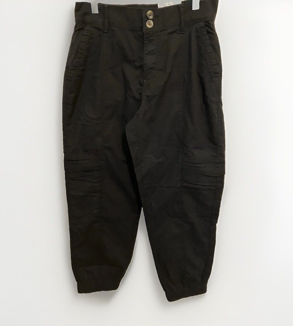 Sonoma Womens Cargo Utility Capri Pants Size 4 Black Mid Rise Cotton Stretch New